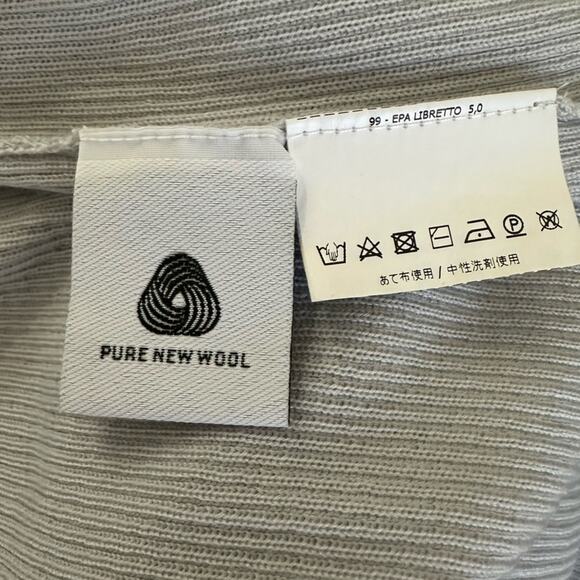 Max Mara Leisure Lorena Turtleneck Off- Shoulder Ribbed Wool Sweater Pale Blue - Picture 8 of 11